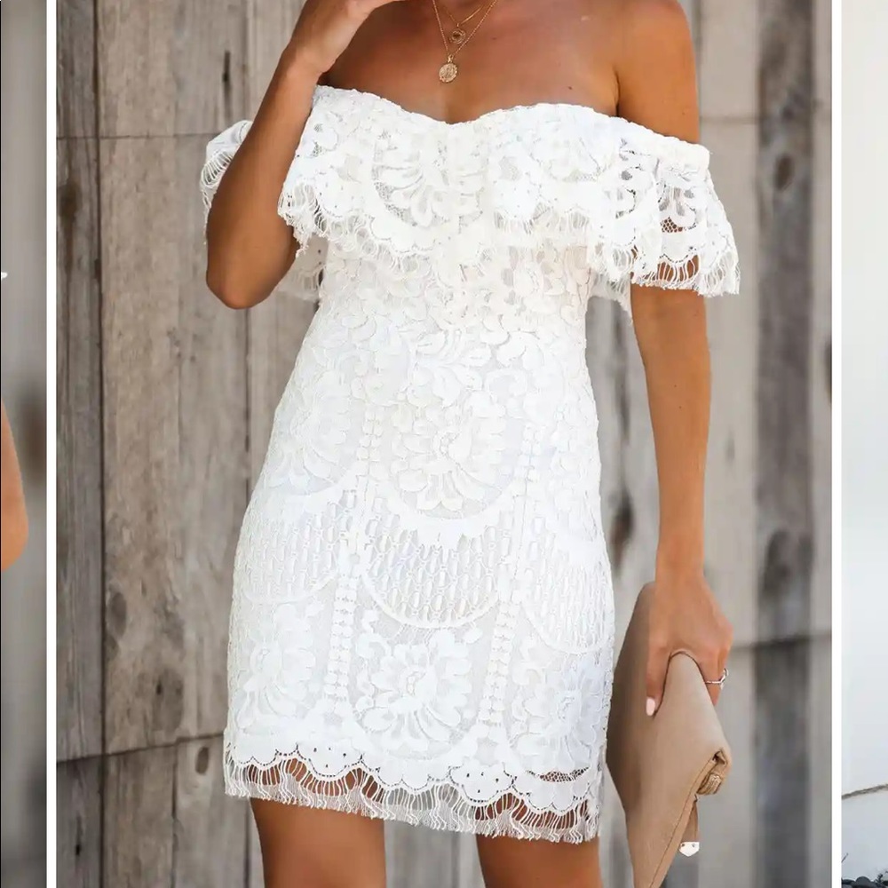 HP🎉 ✨NWT✨ VICI White Always Wanted Lace Off the Shoulder Dress